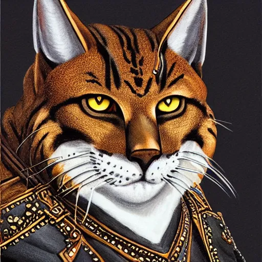 Image similar to d & d style portrait, tabaxi male in studded leather.