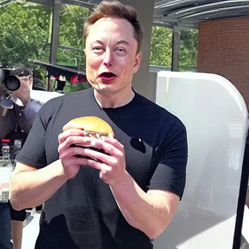 Image similar to elon musk eating a hamburger made of jeff bezos