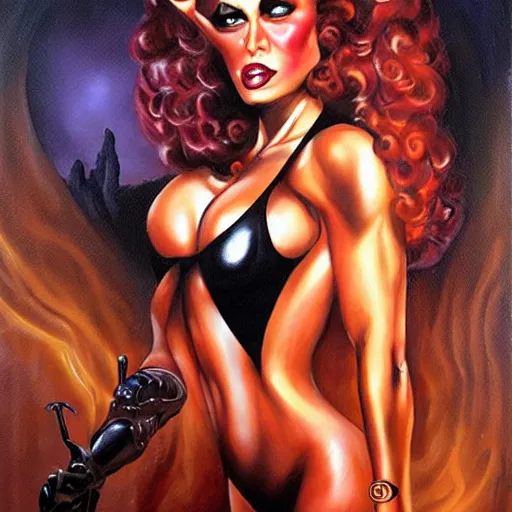 Image similar to worlds hottest villainess, painting by Julie Bell