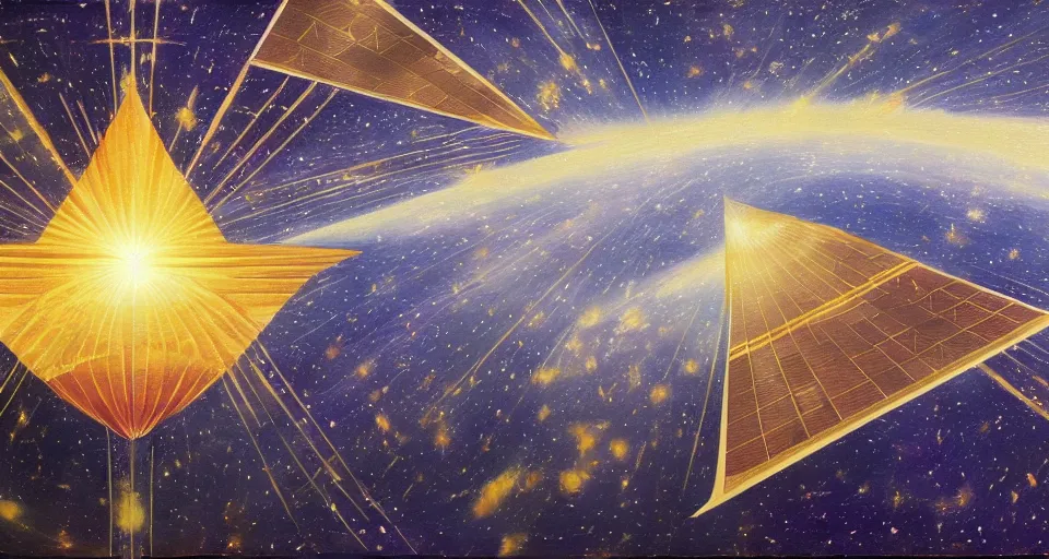 Image similar to giant solar sail, floating in space blocking the sun, art deco painting