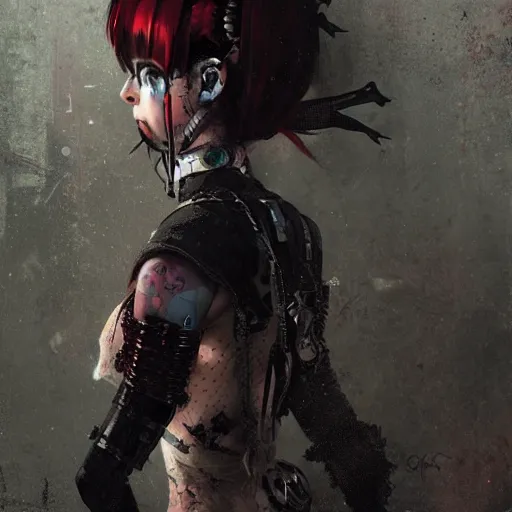 Image similar to cybergoth little girl, artwork by greg rutkowski and hiroriko araki