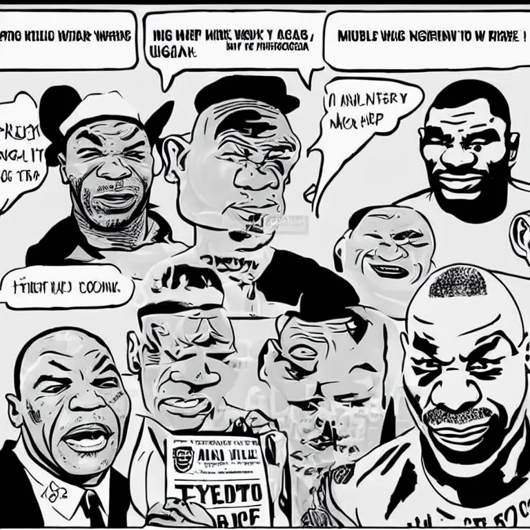 Image similar to Joe Rogan, Mike Tyson and an Alien in the style of a newspaper cartoon.