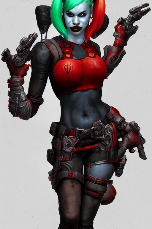 Image similar to an in game portrait of harley quinn from doom eternal, doom eternal art style.