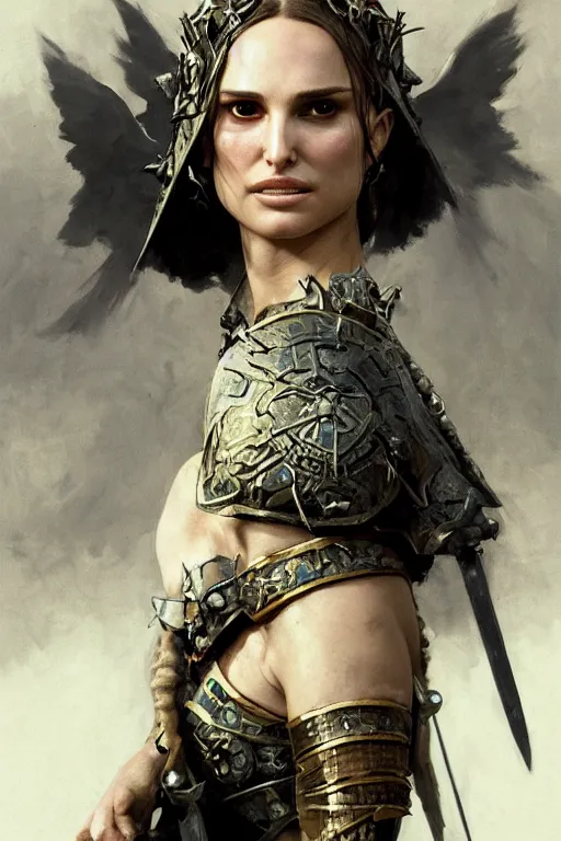 Image similar to natalie portman, legendary warrior, heroic, lord of the rings, tattoos, decorative ornaments, battle armor, by carl spitzweg, ismail inceoglu, vdragan bibin, hans thoma, greg rutkowski, alexandros pyromallis, perfect face, fine details, realistic shading photorealism