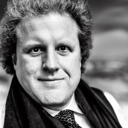 Image similar to A hyper-realistic black and white photograph taken with a 50mm 1.4 lens of Jean Charest with sheep hair
