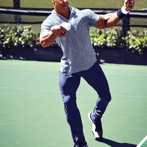 Prompt: Dwayne Johnson as tennis player