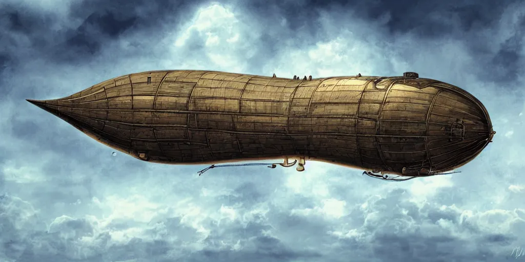 Prompt: Steampunk zeppelin airship cruising through the clouds, digital art, desktop background