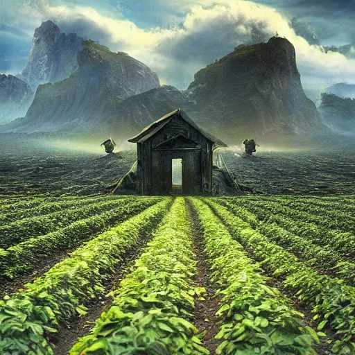 Image similar to potato heaven, beautiful matte painting, amazing, stunning