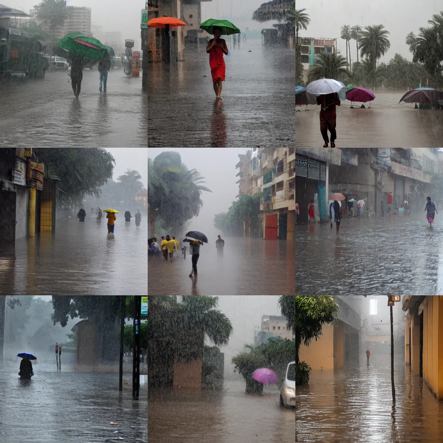 Prompt: heavy monsoon rain in cairo