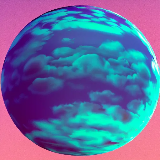 Prompt: 3D octane render of glossy vaporwave globe floating in a pastel puffy cloud sky