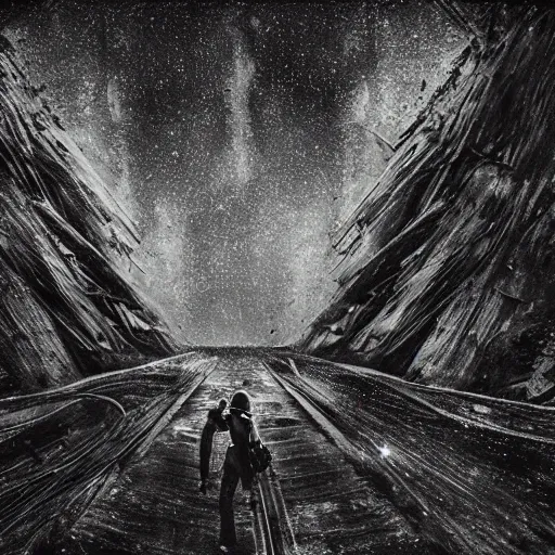 Image similar to into the unknown, whats at the edge of the universe by lucas parolin, dark and moody, high detail, extremely sharp detail aspect ratio 1 1 by 1 4