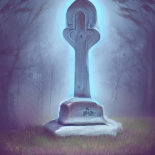Image similar to a ghost visiting its own grave, digital art