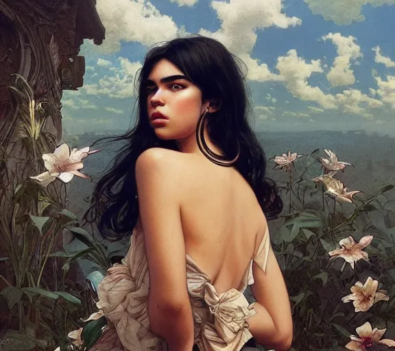 Image similar to photography dualipa with hands - up and hairy armpits, deep focus, intricate, elegant, highly detailed, digital painting, artstation, concept art, matte, sharp focus, illustration, art by artgerm and greg rutkowski and alphonse mucha and gil elvgren