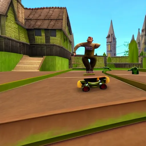 Image similar to shrek in tony hawk pro skater 2, screenshot