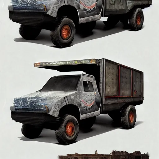 Prompt: redesigned old truck as new, elegant, digital painting, concept art, smooth, sharp focus, art style from Wang Ke and Greg Rutkowski and Bruce Kaiser and Scott Robertson and Dmitry Mazurkevich and Doruk Erdem and Jon Sibal, small style cue from Blade Runner and Minority Report and iRobots