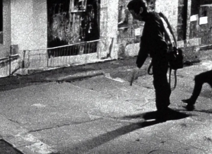 Image similar to disturbing security cam footage of a human corpse walking in the stree horror film practical fx by david cronenberg ridley scott 1 9 7 0