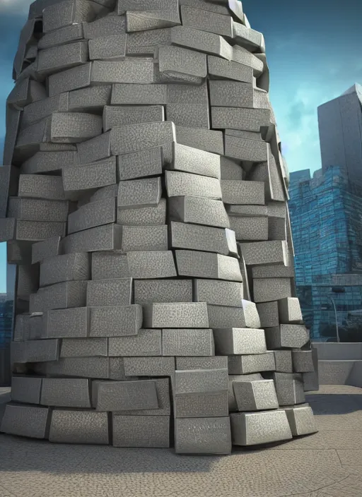 Prompt: highly detailed realistic architecture 3 d render of a futurisctic stele made from stacks of coins standing in a city park, archdaily, made in unreal engine 4 octane render