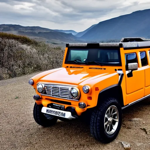 Image similar to a hummer mixed with a mini cooper