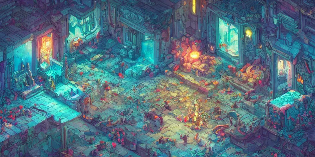 Prompt: isometric room of a room filled with white lava, house in the rock, colorful dream, glowing lights, epic fantasy, colorfully, detailed illustration, digital art, highly saturated colors, overdetailed art, concept art, detailed illustration, hd, 4 k, digital art, greg rutkowski, dan mumford, studio ghibli trending on artstation