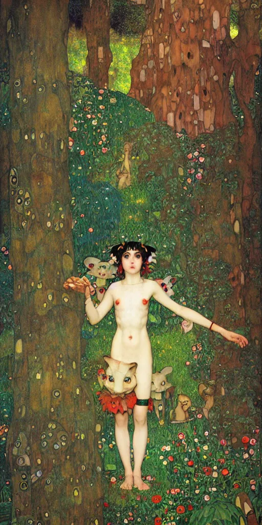 Image similar to Princess Mononoke, lush fairy forest, painted by gustav klimt, tom bagshaw, norman rockwell, mucha, james gurney, denoised, sharp