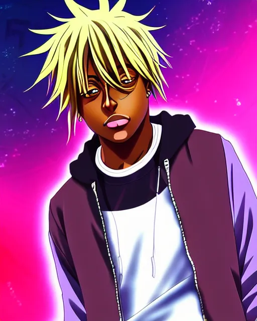 Image similar to juice wrld rapper rockstar legend as an anime character highly detailed photo realistic anime digital art