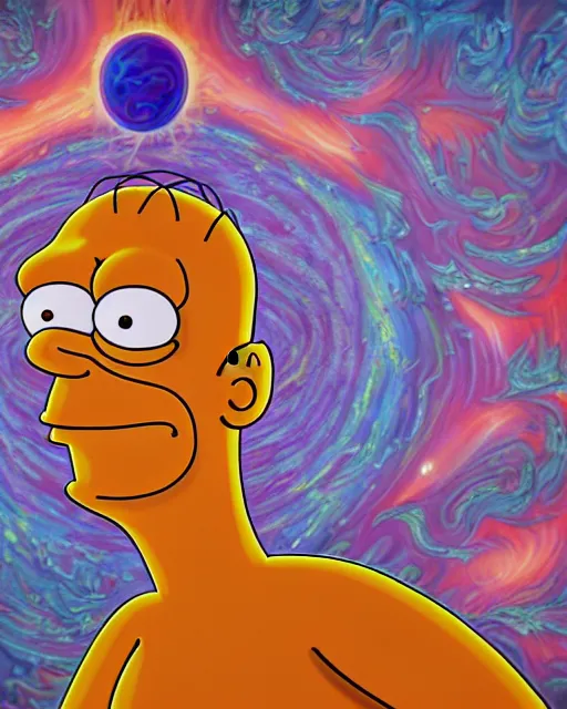 Prompt: portrait ultra dimensional homer simpson entity, accidentally tripping on dmt and acid, psychedelic experience, overwhelming psychosis of self realization and burning awakening, ultra high definition, unreal engine 5, hyperrealism, masterpiece composition, by casey weldon, barclay shaw 8 k photorealistic