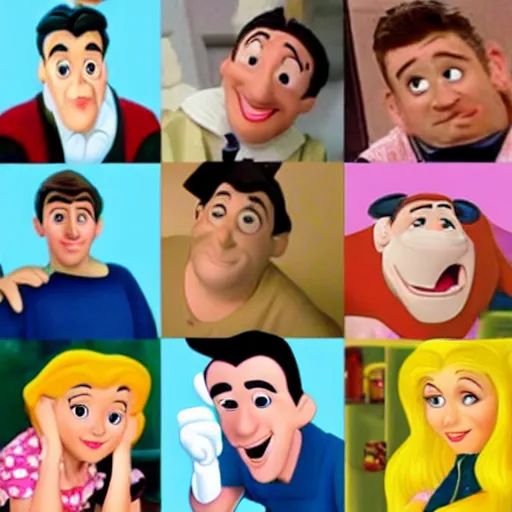 Image similar to of many disney characters that are based on the friends comedy programme characters