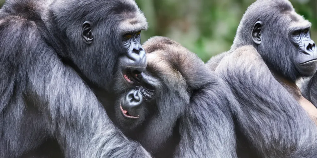 Image similar to two silverback gorillas fighting for dominance, by Makoto Shinkai, beautiful