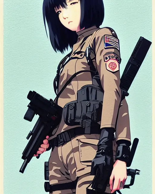 Image similar to girl wearing tactical gear | | very very anime!!!, fine - face, audrey plaza, realistic shaded perfect face, fine details. anime. realistic shaded lighting poster by ilya kuvshinov katsuhiro otomo ghost - in - the - shell, magali villeneuve, artgerm, jeremy lipkin and michael garmash and rob rey