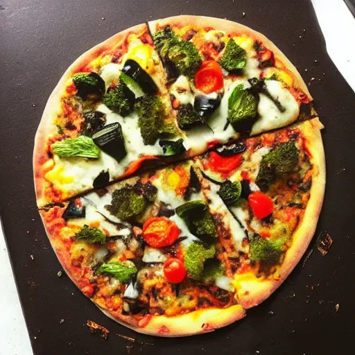 Image similar to instagram food pic of a coal fired veggie pizza