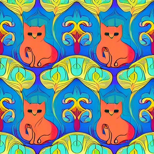 Image similar to portrait friendly cute happy stylish realistic rainbow cat. background in the style of art nouveau. lively. colorful. hd.