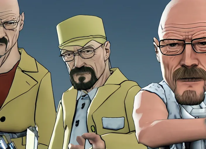 Prompt: Walter White in Jojo: Eyes Of Heaven, videogame screenshot