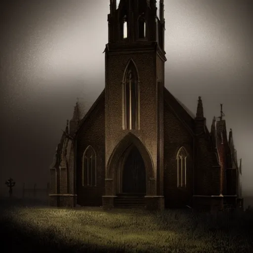 Prompt: victorian church, dark, misty, at night, 8 k, detailed, concept art, trending on artstation