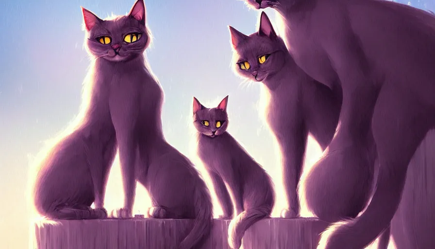 Image similar to artwork of really tall sitting cats by ross tran, thick brush, 4 k resolution