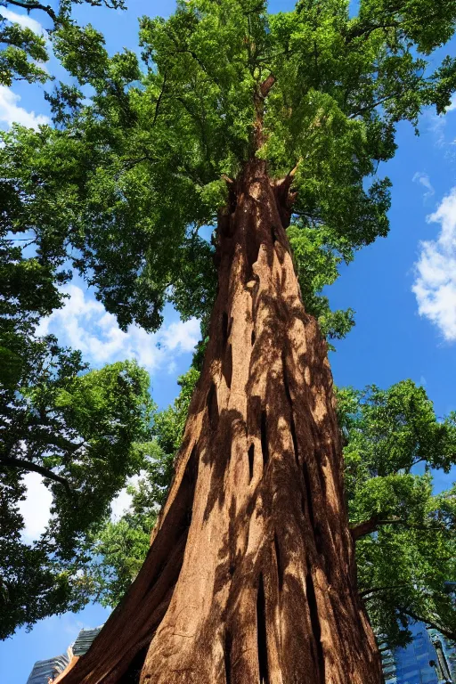 Prompt: enormous tree off life surrounded by skyscrapers