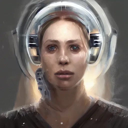 Image similar to portrait of a woman by greg rutkowski, she is about 3 0 years old, slavic, pretty, blond hair with two strans around her face, crying, helplessness and denial, she is wearing a futuristic space gear, highly detailed portrait, digital painting, artstation, concept art, smooth, sharp foccus ilustration, artstation hq.