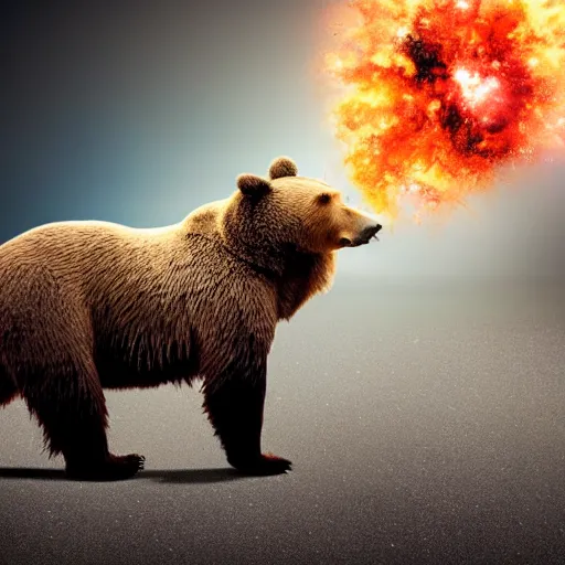 Prompt: a bear in the middle of an explosive blast