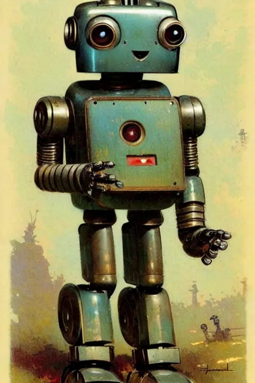 Image similar to antique childrens book ( ( ( ( ( 1 9 5 0 s robot, robert kinoshita, android. muted colors. ) ) ) ) ) by jean - baptiste monge, tom lovell!!!!!!!!!!!!!!!!!!!!!!!!!!!!!!