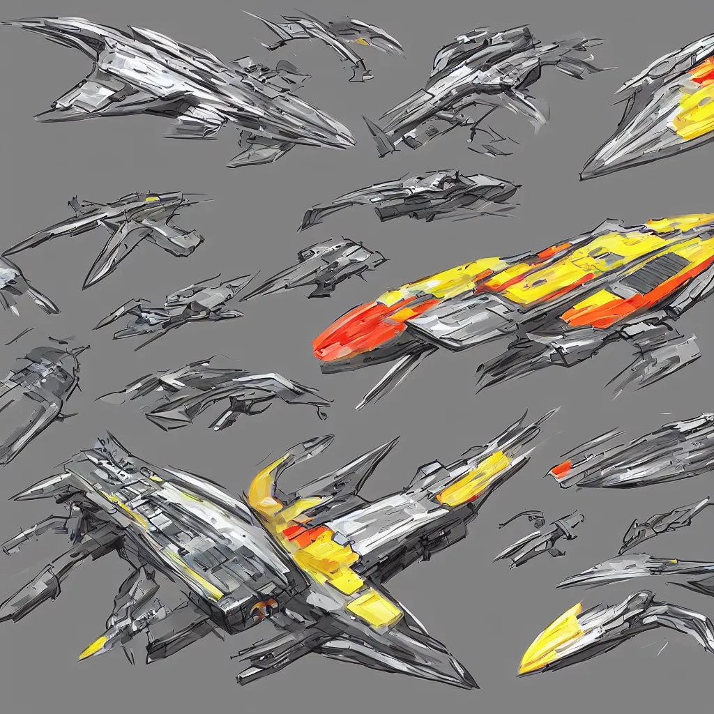 Image similar to combat spaceship concept art colorful