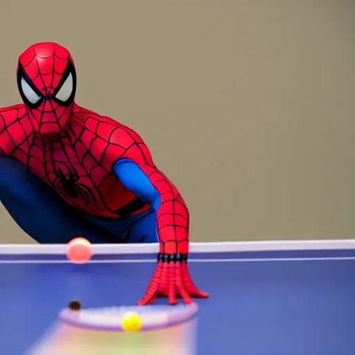 Image similar to spiderman playing table tennis on the moon