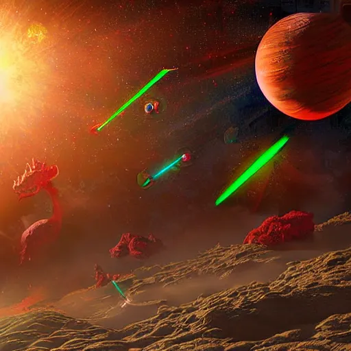 Image similar to laser war between funny creatures on a planet, digital art, award winning 4K