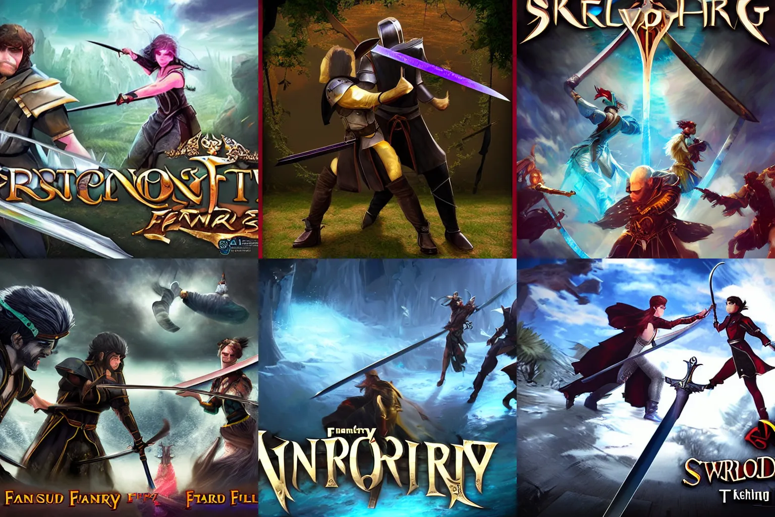 Prompt: fantasy VR swordfighting game, key art