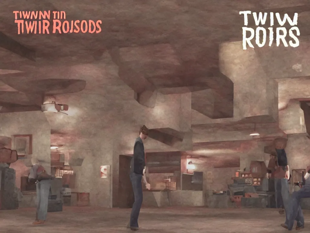 Prompt: Twin Peaks tv series Roadhouse as a PS1 third person video game