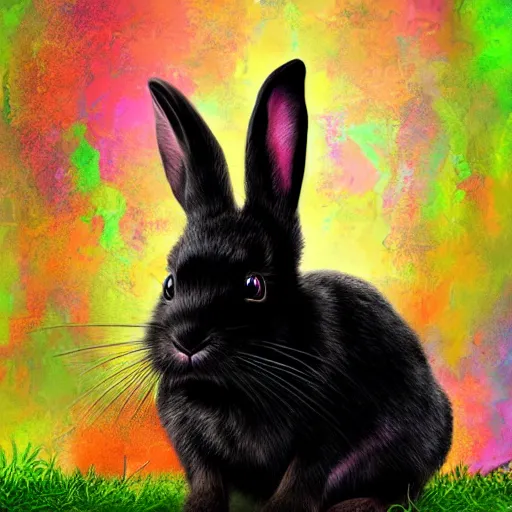 Image similar to fantasy cute black rabbit portrait, colorful background, fantasy art, concept, art, computer art, high detail, 4 k