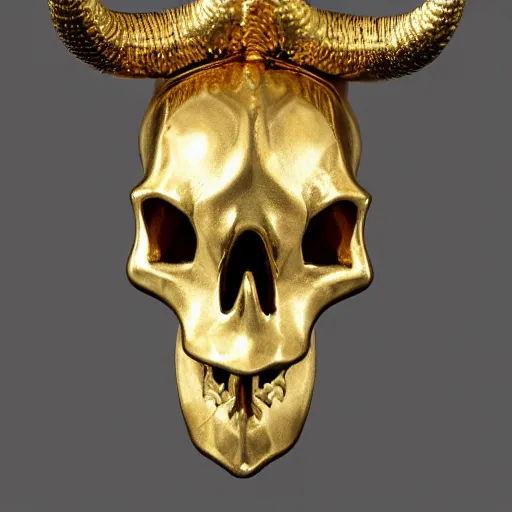 Image similar to horned bull skull : : artifact, made of gold and jewels : :