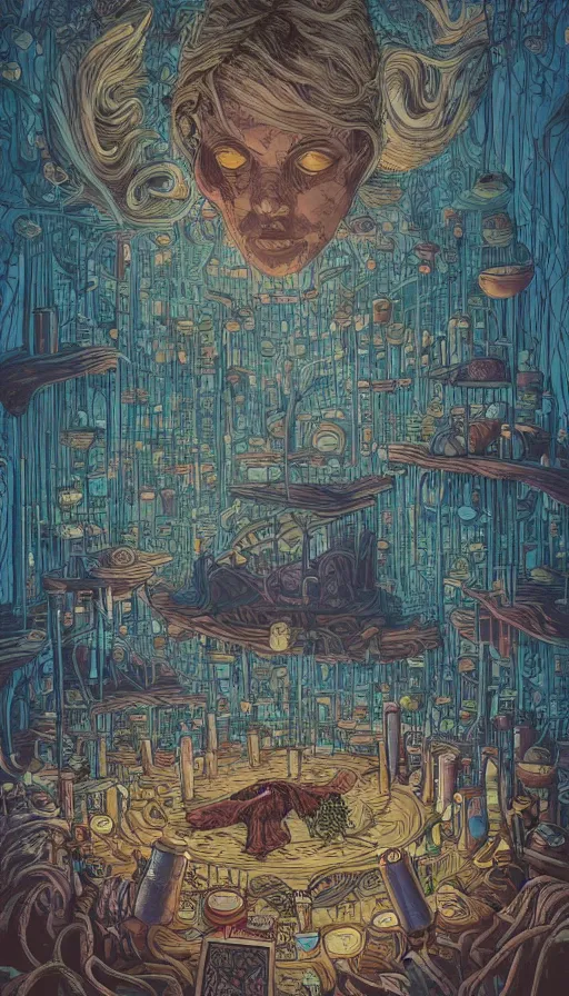 Image similar to The land of the dreaming surrounded by jars full of dreams, futurism, da vinci, Dan Mumford