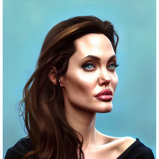 Image similar to Angelina Jolie as a sims 4 character, very detailed face, gorgeous, beautiful, intricate, highly detailed, digital painting, artstation, concept art, sharp focus, illustration, art by greg rutkowski and alphonse mucha