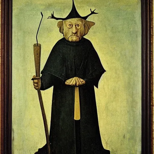 Image similar to portrait of an old wise wizard, art by hieronymus bosch