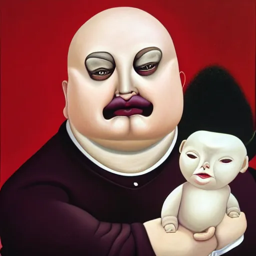 Prompt: a fernando botero painting of voldemort
