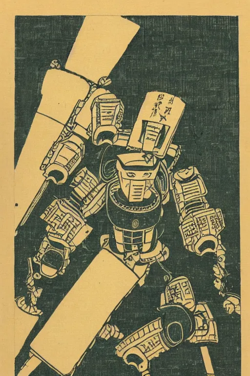 Prompt: Japanese woodblock print of a doomsday robot